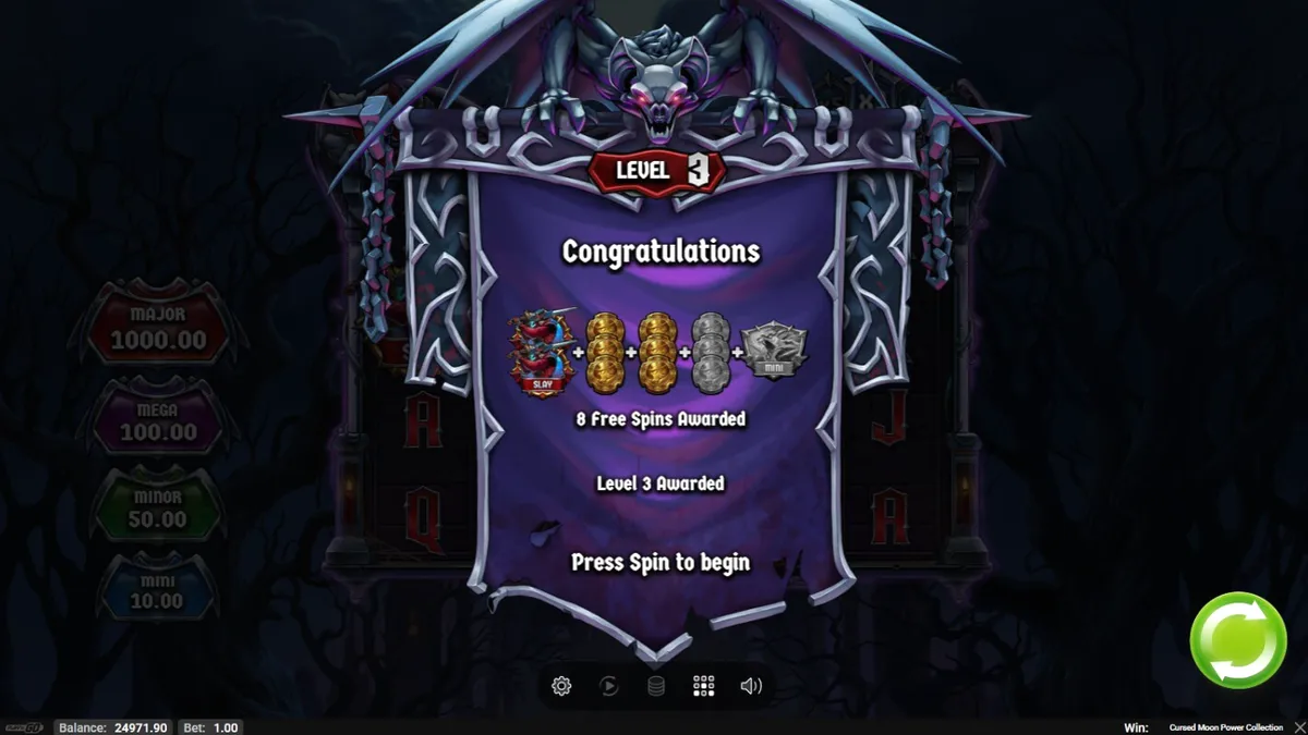 Tampilan visual slot Cursed Moon Power Collection dengan nuansa horor gotik dan pemburu monster.
