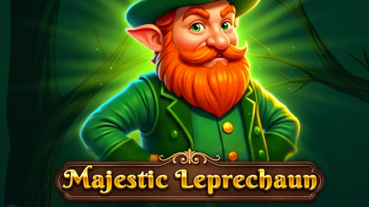 Pemandangan indah perbukitan hijau dan simbol keberuntungan dalam slot Majestic Leprechaun
